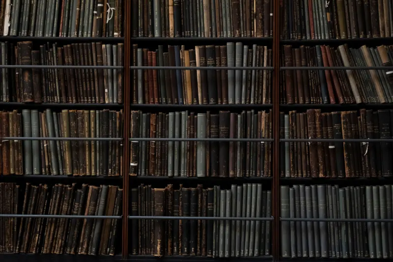 Law library shelves lined with case reporters